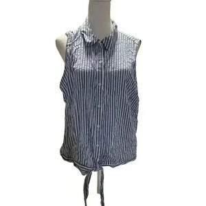 Elle Size 2X Blue Striped Sleeveless Tank With‎ Tie